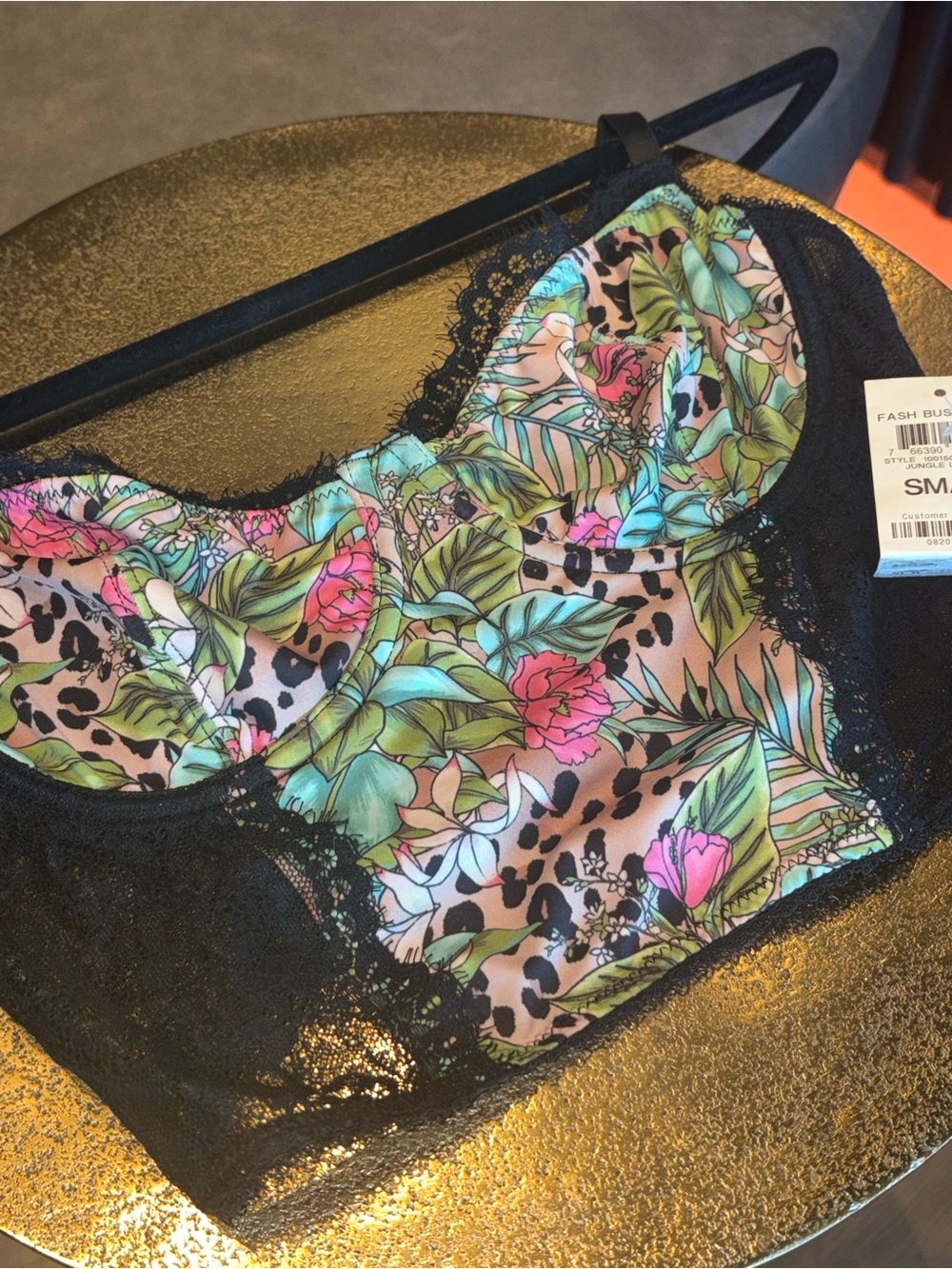INC International Concepts Floral Leopard Print Bralette with Black Lace